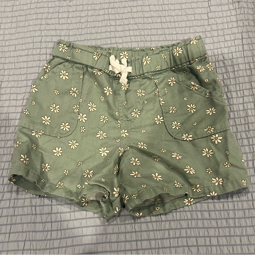 Girls Green Flower Size XS 4/5 Wonder Nation Flower Pull On Casual Play Shorts